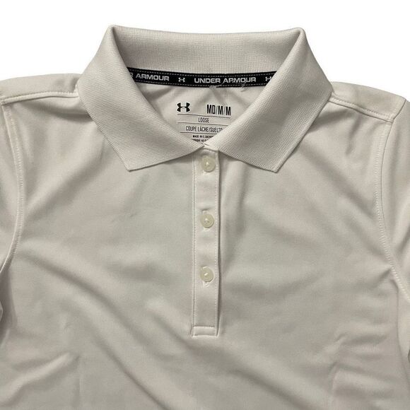 Under Armour Loose Fit Girl’s White Pullover Short Sleeve Polo Top Medium - Picture 5 of 12